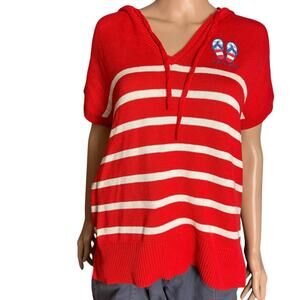 Life Is Good Red White Striped Hoodie Sweater M Embroidered Beachy Resort Wear